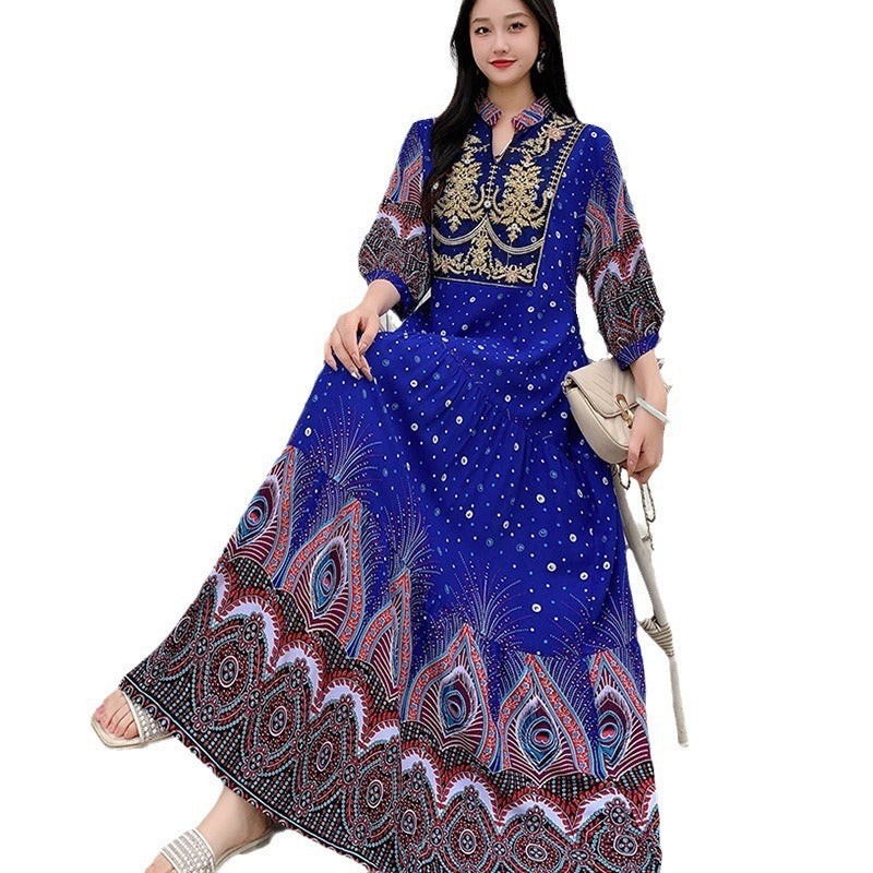 Ethnic Style Dress, Women's Summer Cotton Silk Floral Print