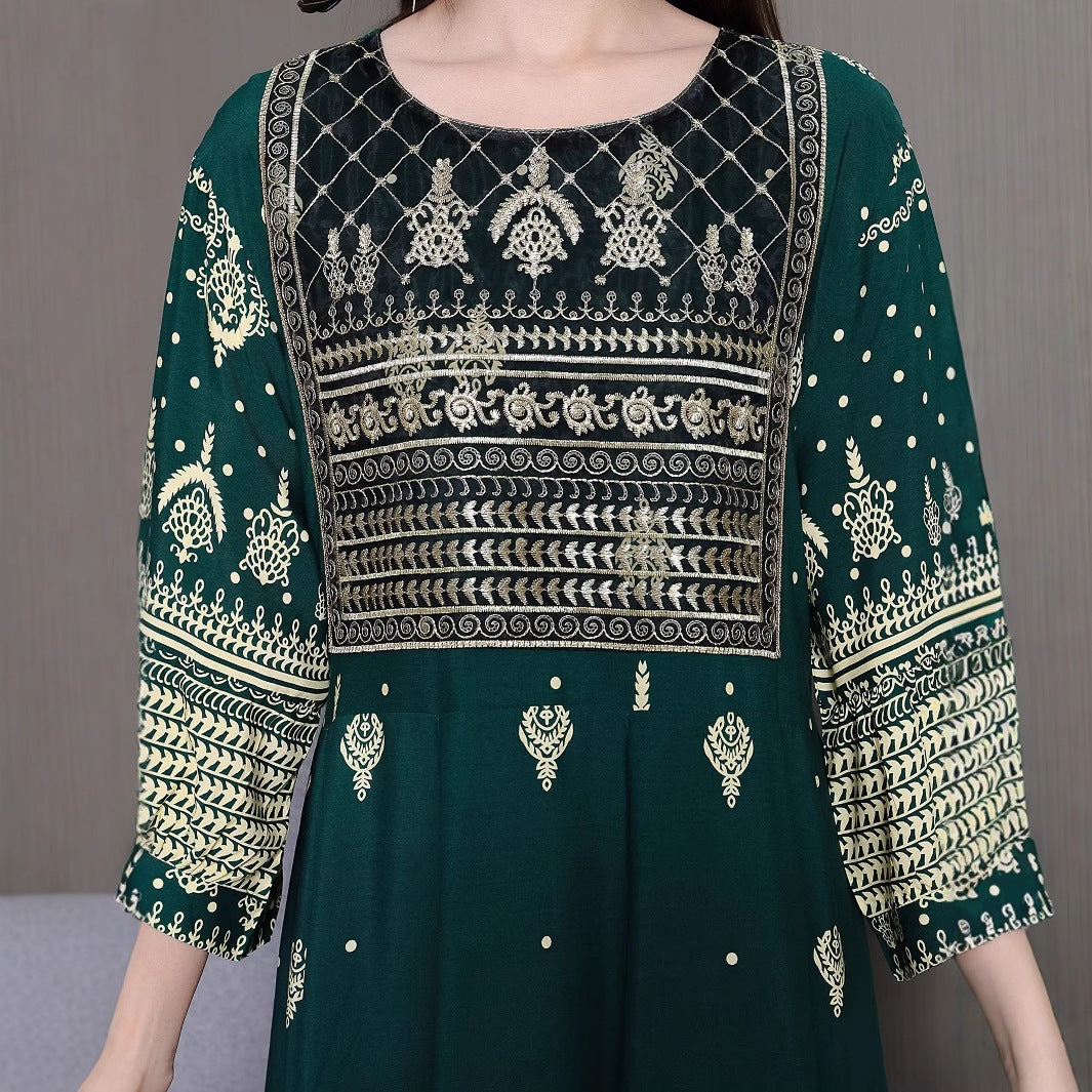 Bohemian Style Dress Ethnic Style Embroidered Large Swing Skirt