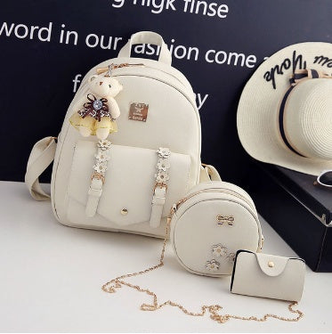 Women’s 3-Piece Set – Leather Backpack, Shoulder Bag & Flower Purse for Teen Girls