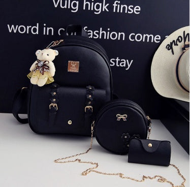 Women’s 3-Piece Set – Leather Backpack, Shoulder Bag & Flower Purse for Teen Girls