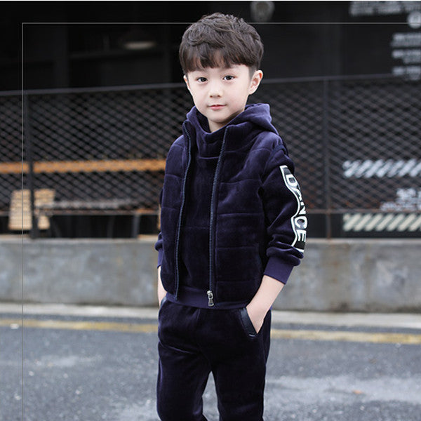 Boys’ 3-Piece Velvet Suit – Thick Autumn & Winter Outfit