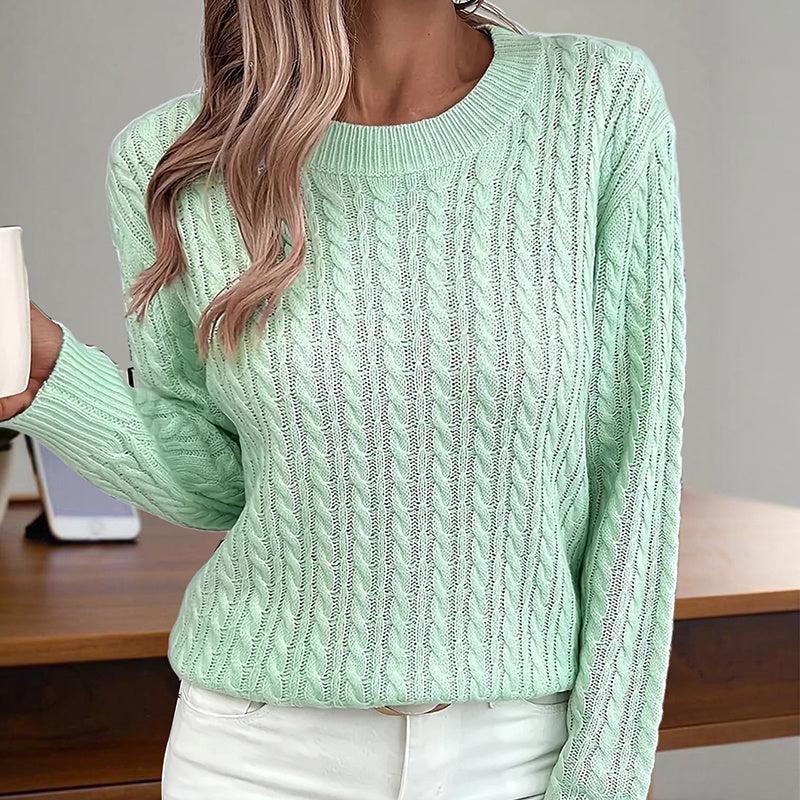 Women's Textured Long Sleeve Sweater Crewneck Pullover Dressy Casual Tops