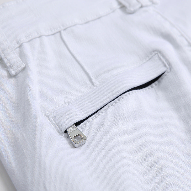 Men's white slim denim shorts