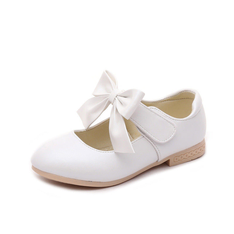 Girls’ White Leather Shoes – Bowknot Princess Dress Shoes for Children