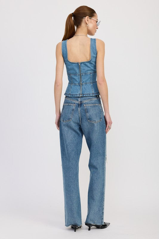 DENIM LACE UP BUSTIER TOP