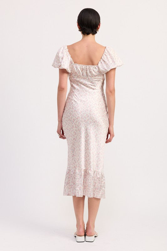 FLORAL PUFF SLEEVE MIDI DRESS