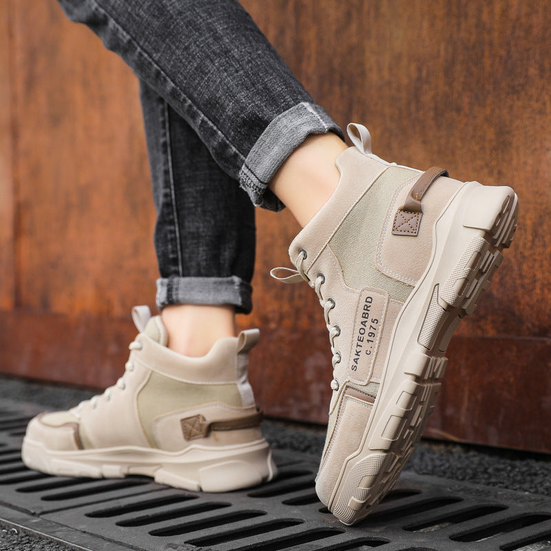 Men’s Ankle Boots – Lace-Up Martin Style Canvas Platform Shoes