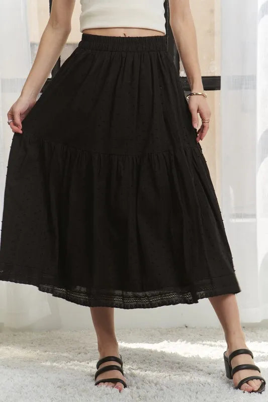 ADORA Elastic Waistband Tiered Midi Skirt