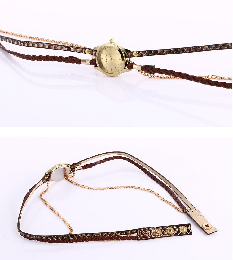 Women’s Fashion Leopard Weave Wrap Bracelet Watch