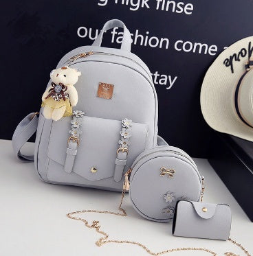Women’s 3-Piece Set – Leather Backpack, Shoulder Bag & Flower Purse for Teen Girls