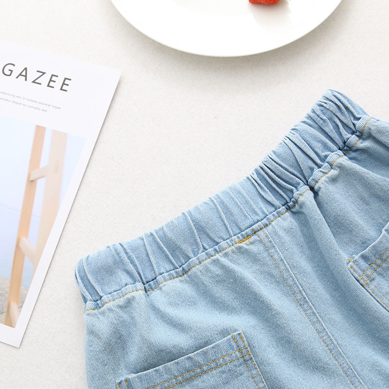 Strawberry loose wide-leg short jeans for women