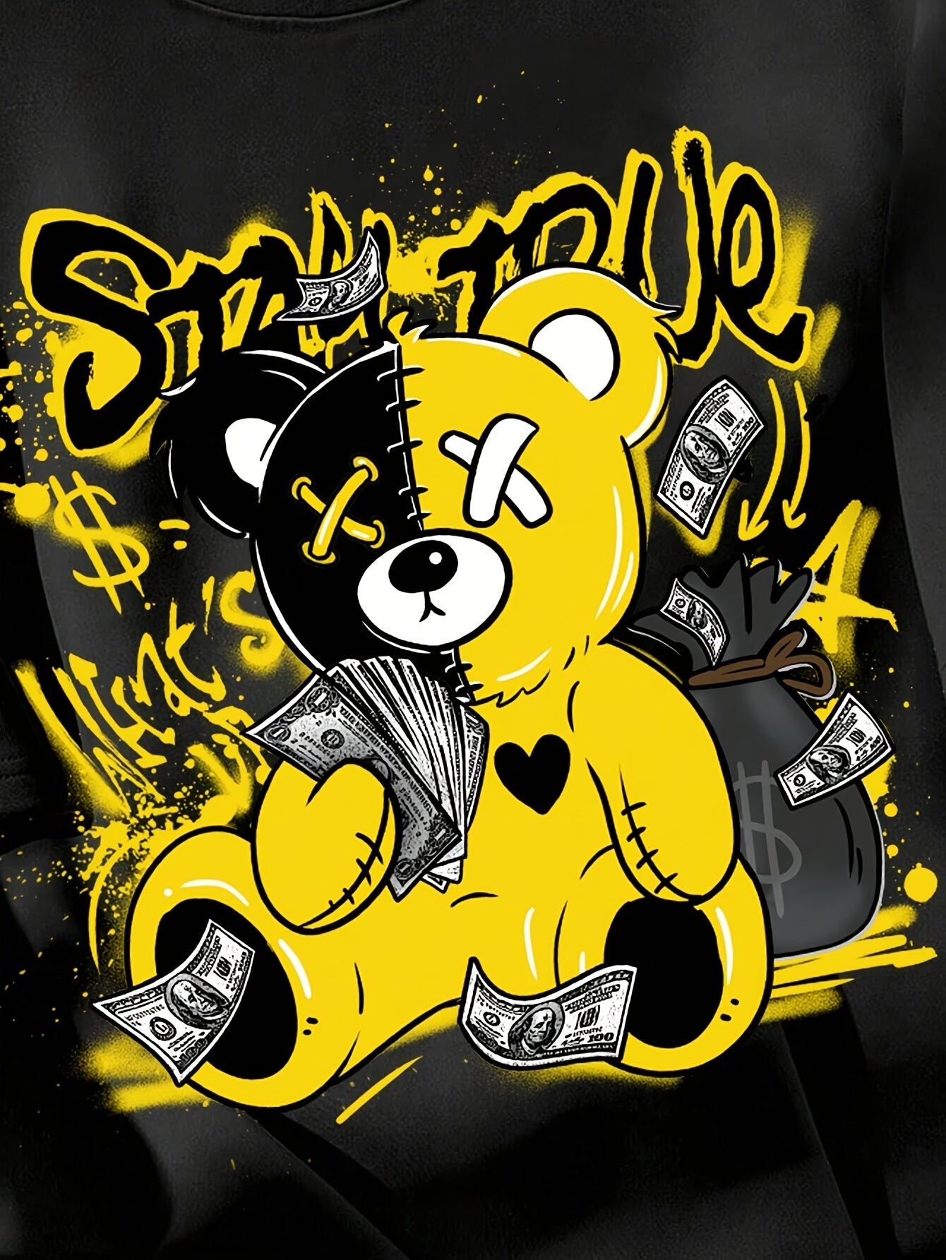 Splicing Bear And Letter Printed Casual T-shirt