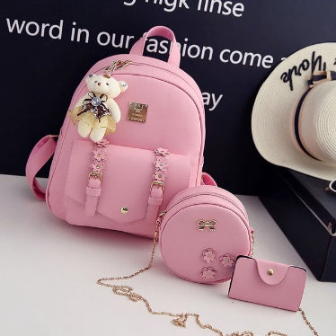 Women’s 3-Piece Set – Leather Backpack, Shoulder Bag & Flower Purse for Teen Girls