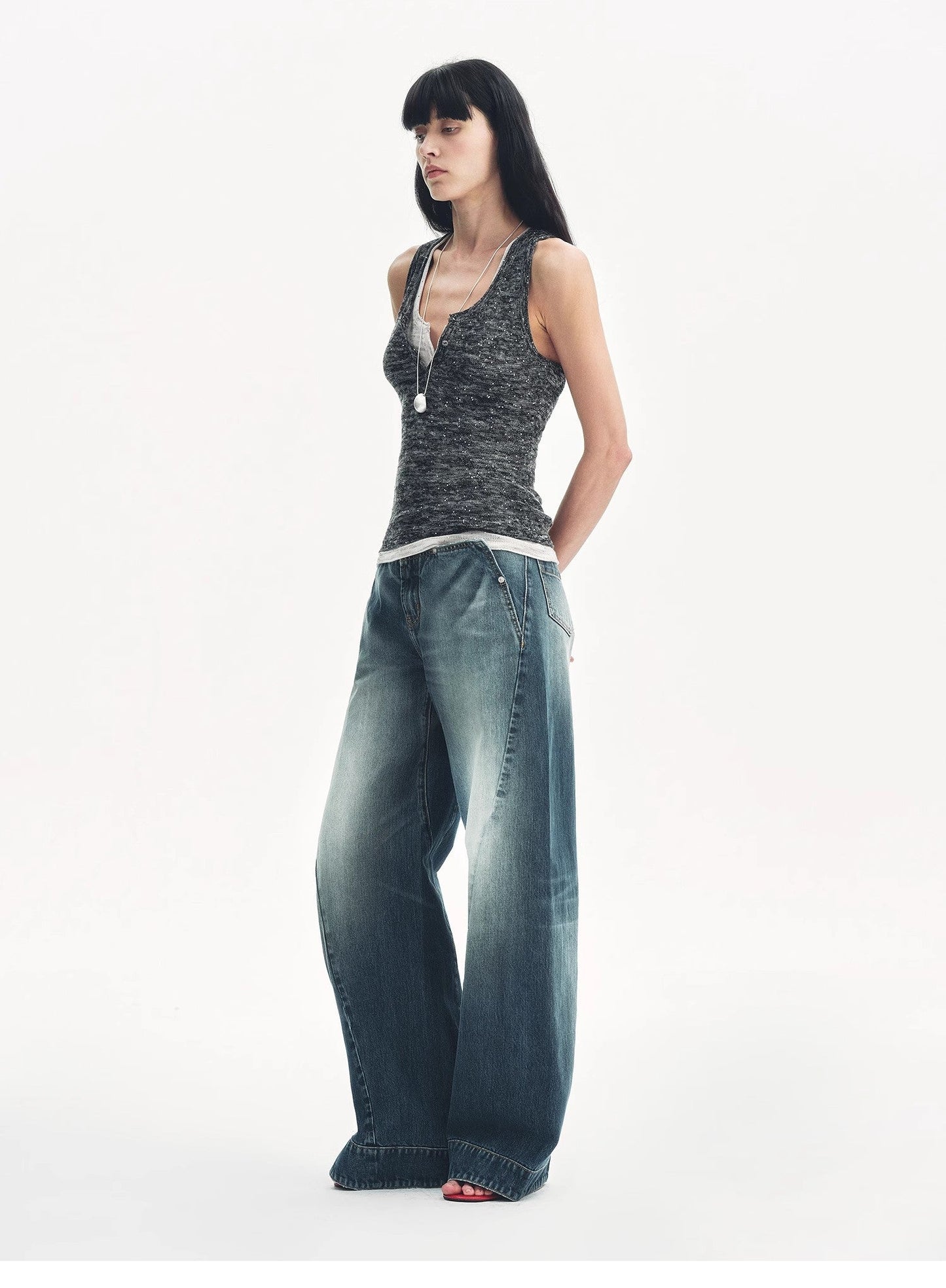 Meredelle Sequin Henley Vest