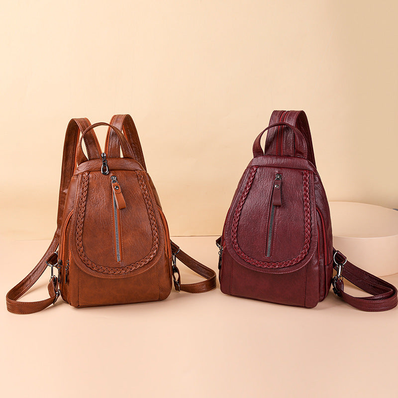 Women’s Soft Leather Backpack – Large Capacity Travel Bag