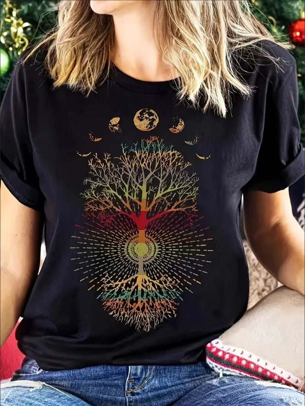 Tree Print Crew Neck T-Shirt