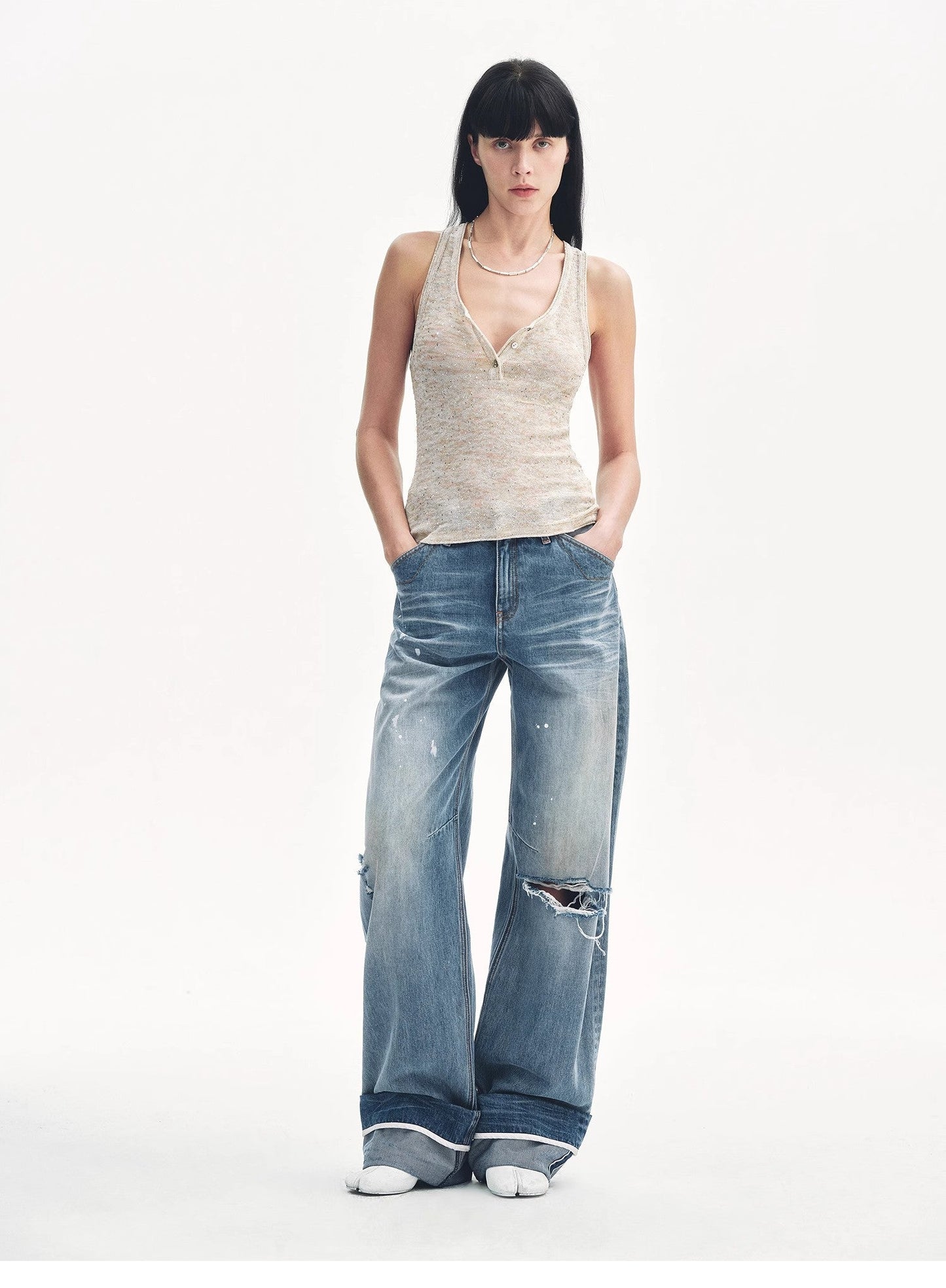 Meredelle Sequin Henley Vest