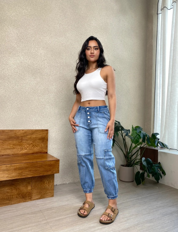 Women's High-Waist Lace-Up Jeans