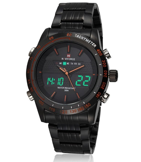 Men’s Waterproof Electronic Sports Watch with Steel Band