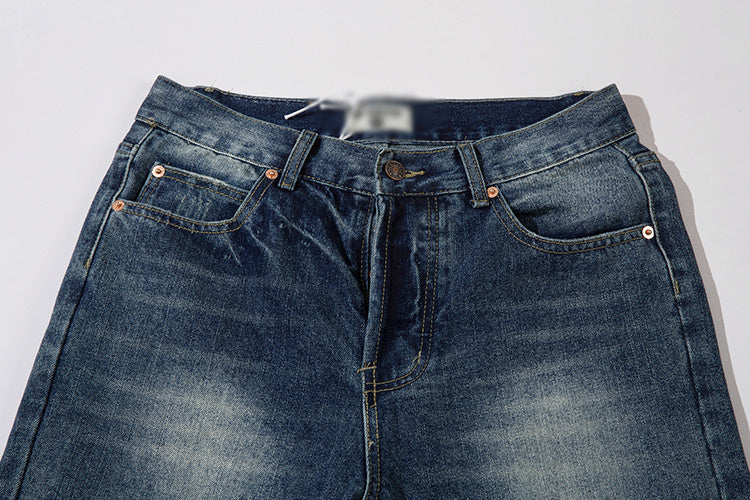 Washing Hole Denim Straight-leg Pants Men