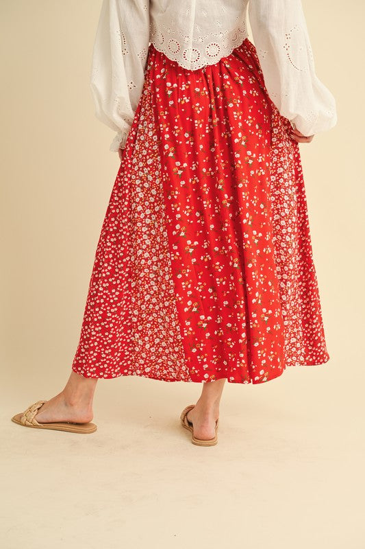 Aemi + Co Floral Elastic Waist Maxi Skirt