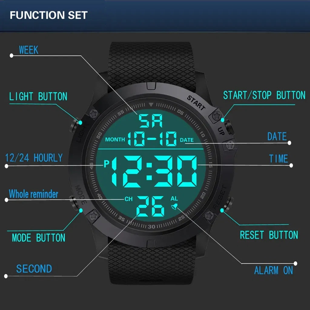 Waterproof Digital Sports Watch Military Tactical LED Backlight Wristwatch for Men