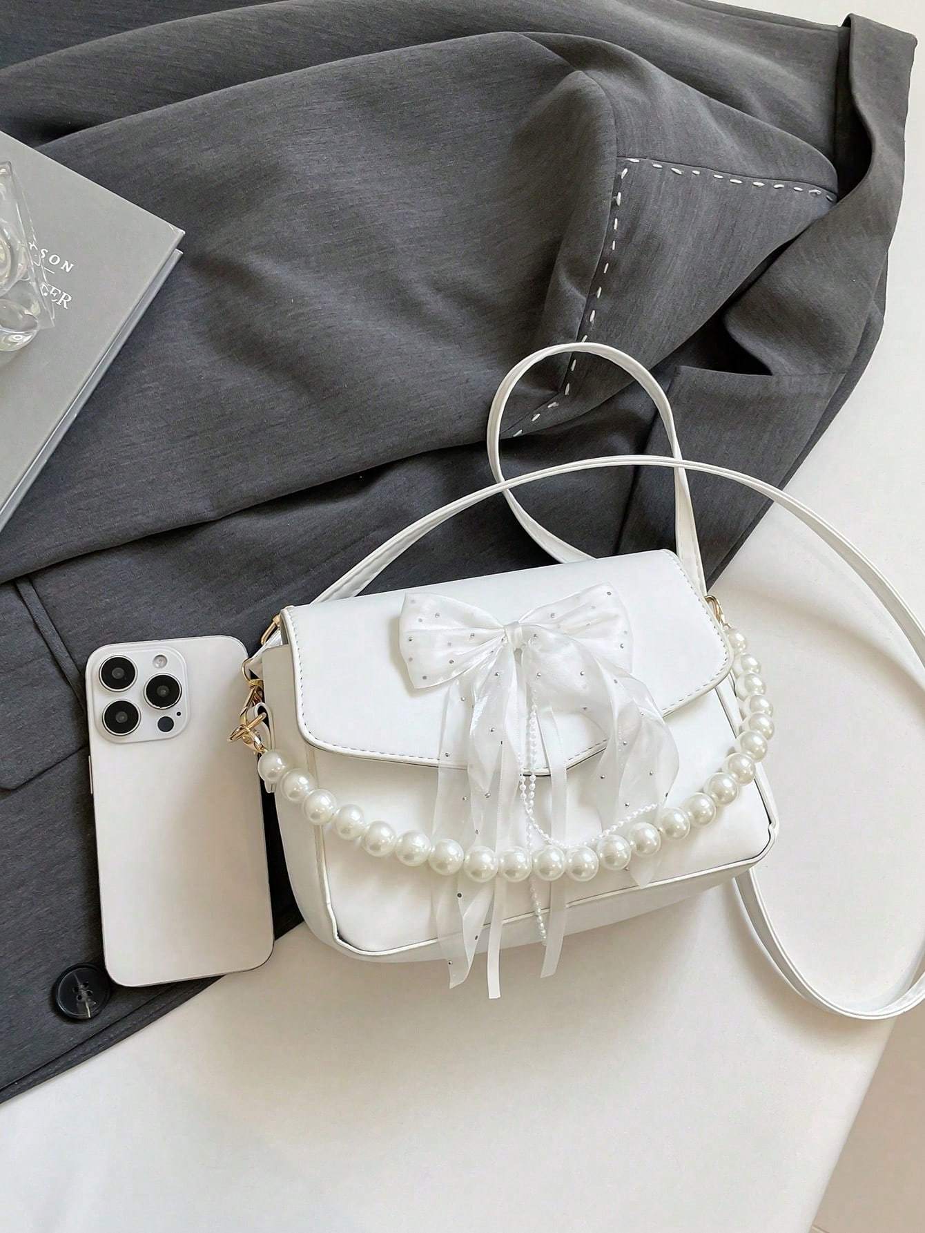 Women’s Bowknot Lace Pearl Handbag – Fashion Shoulder Crossbody Bag