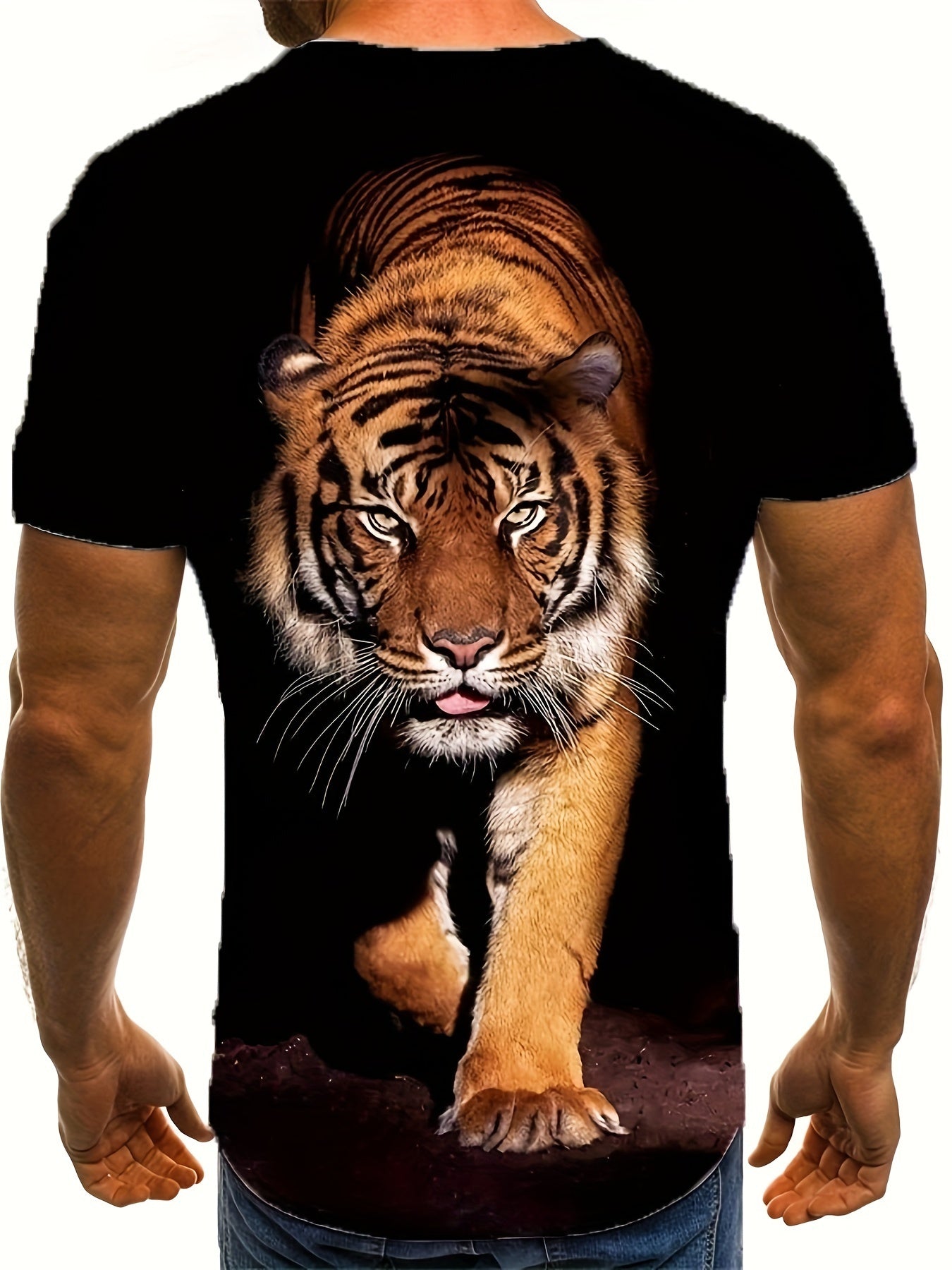 3D Tiger Printed Men's Fashionable Short Sleeved Round Neck T-shirt