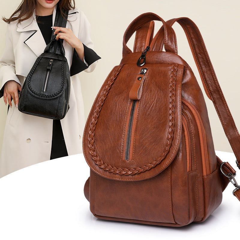 Women’s Soft Leather Backpack – Large Capacity Travel Bag
