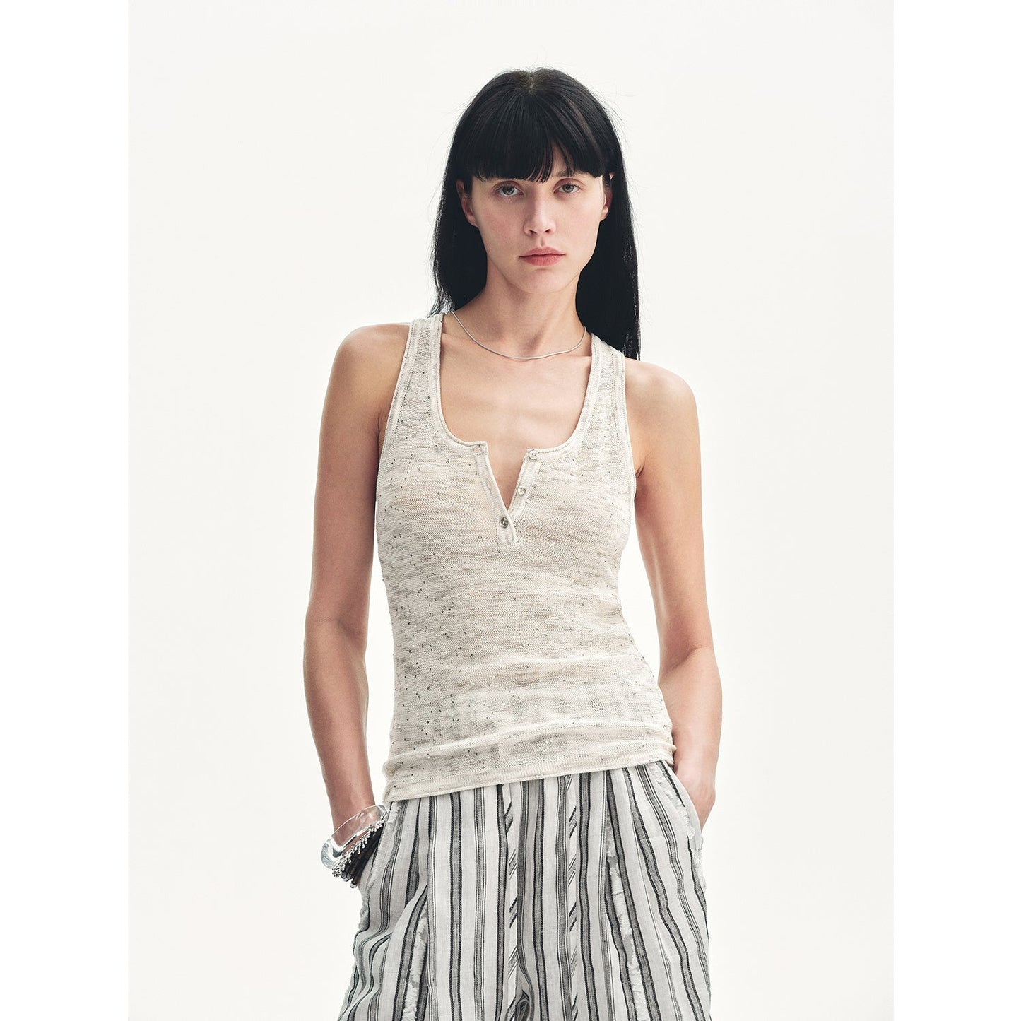 Meredelle Sequin Henley Vest