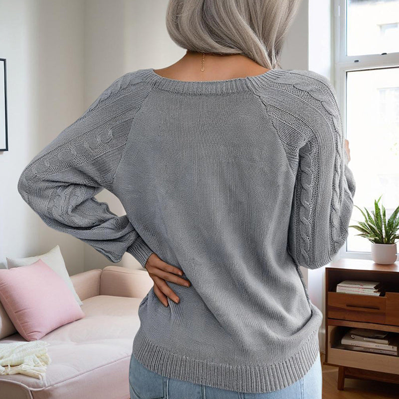 Women's Solid Color Casual Square Neck Button-Detail Knit Top - Textured Ribbed Pattern, Cozy Sweater