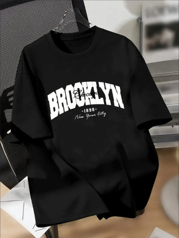 BROOKLYN Print Engaging Visuals, Casual Short Sleeve T-Shirts For Boys