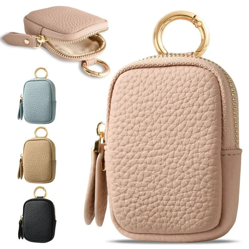 Women’s Leather Coin Purse – Mini Zipper Change Pouch Keychain Wallet
