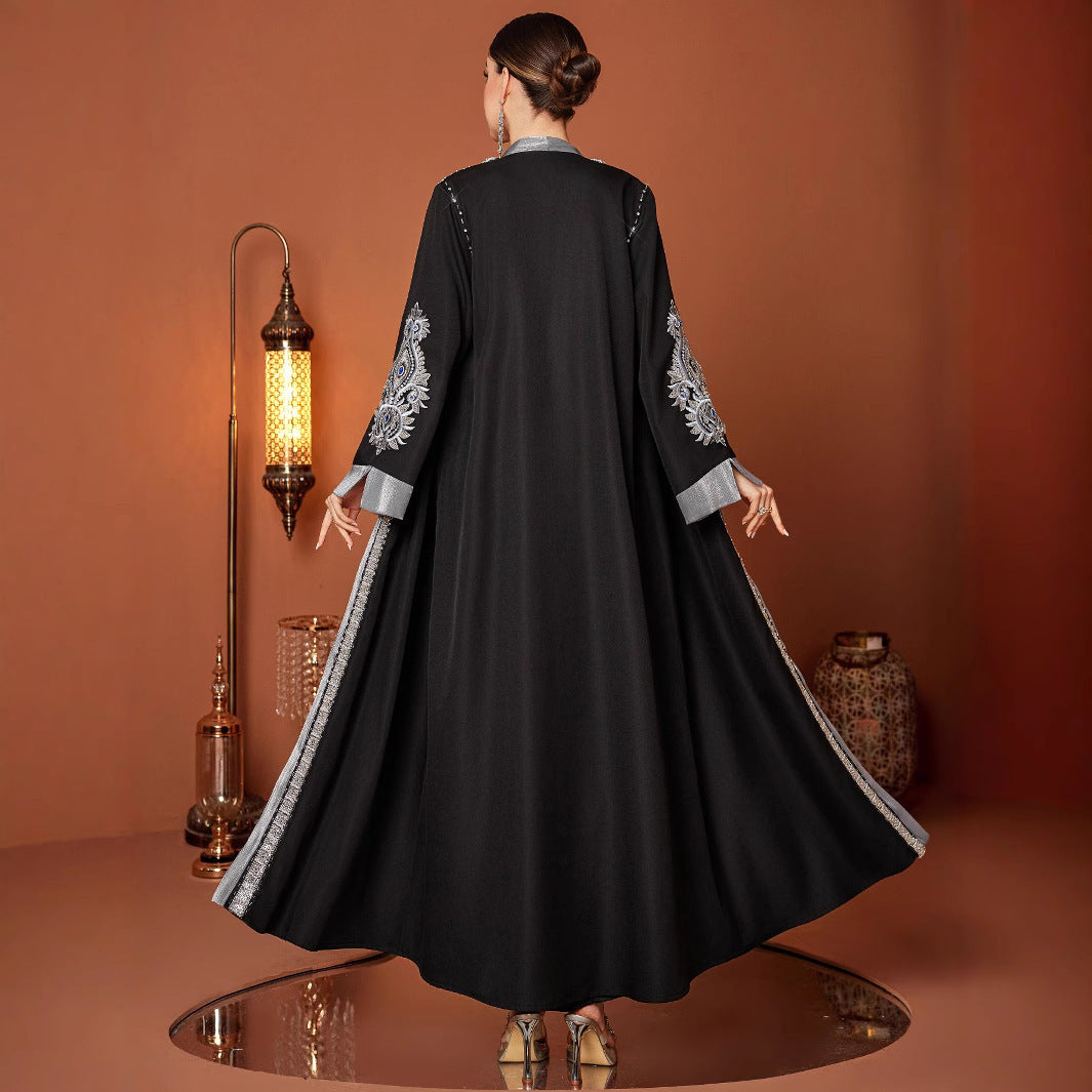 Plus Size Robe Handmade Embroidery Laminate Rhinestone ABAYA Middle East Women's Clothing