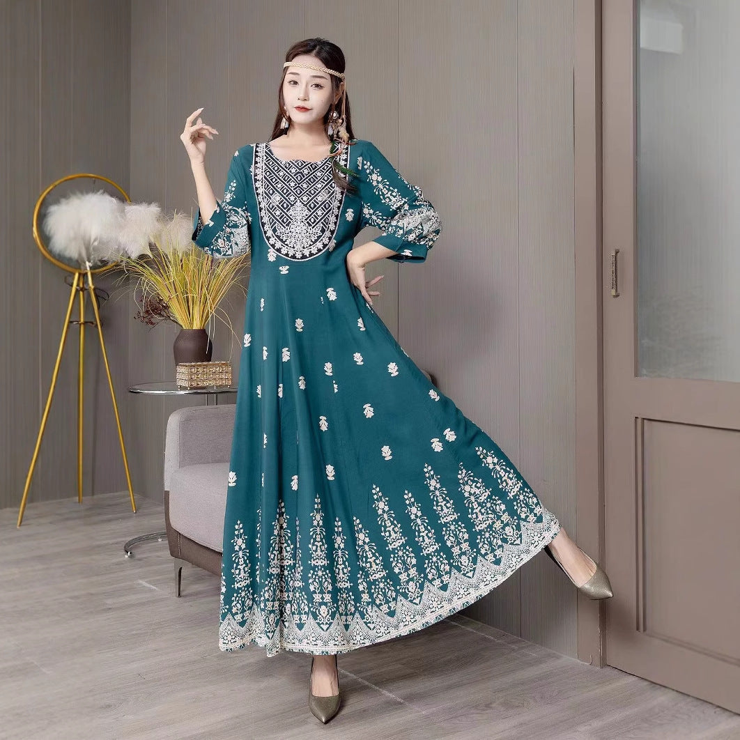 Bohemian Style Dress Ethnic Style Embroidered Large Swing Skirt