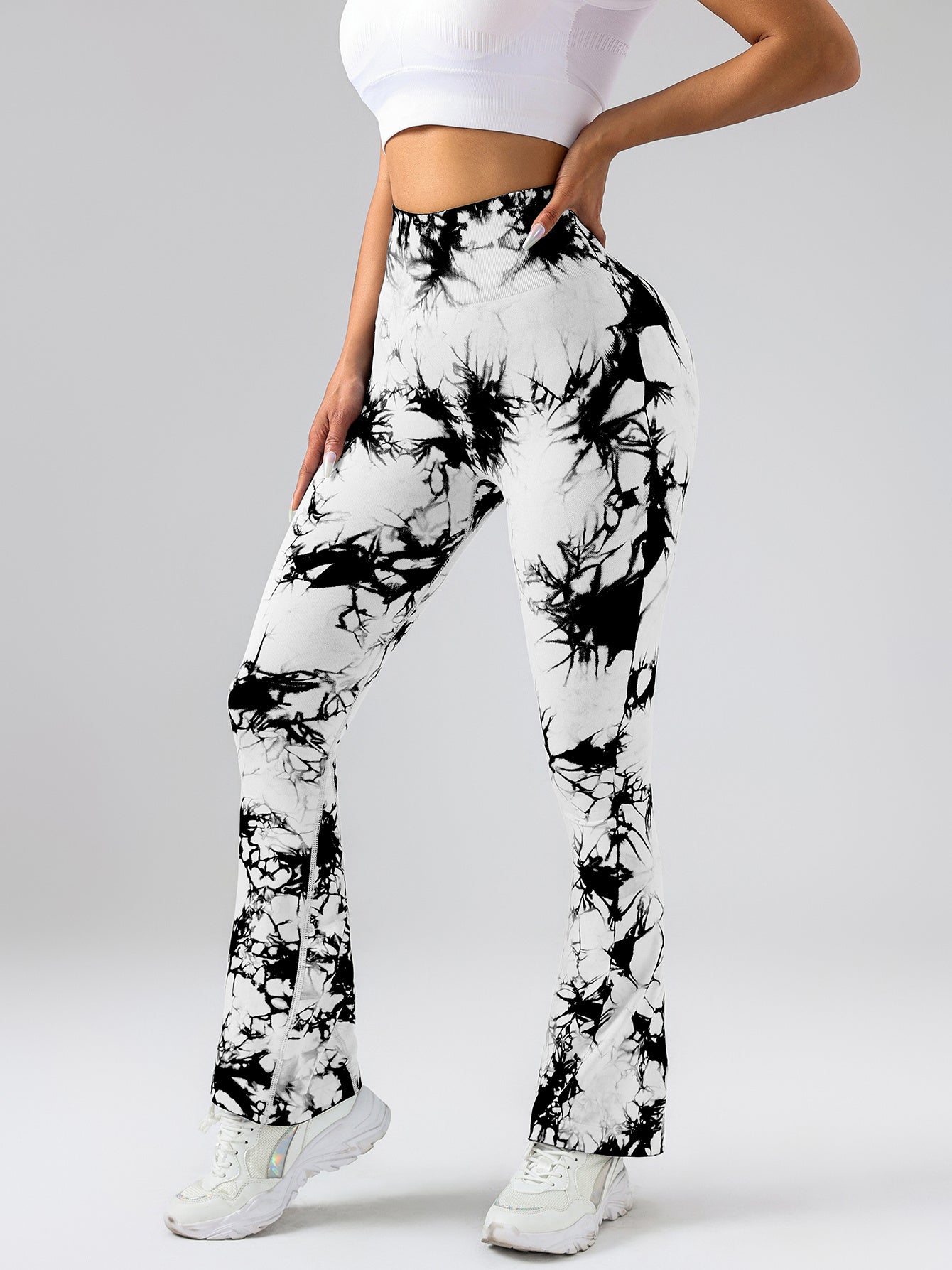 2 Pack Tie Dyed High Waisted Flared Butt-lifting Fitness Sports Women's Yoga Bell-bottom Pants