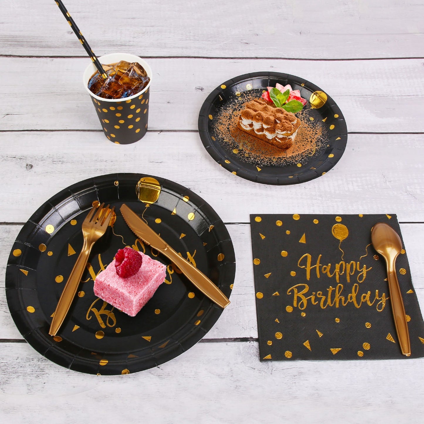 201PCS Black Gold Birthday Party Supplies For 25 Guests