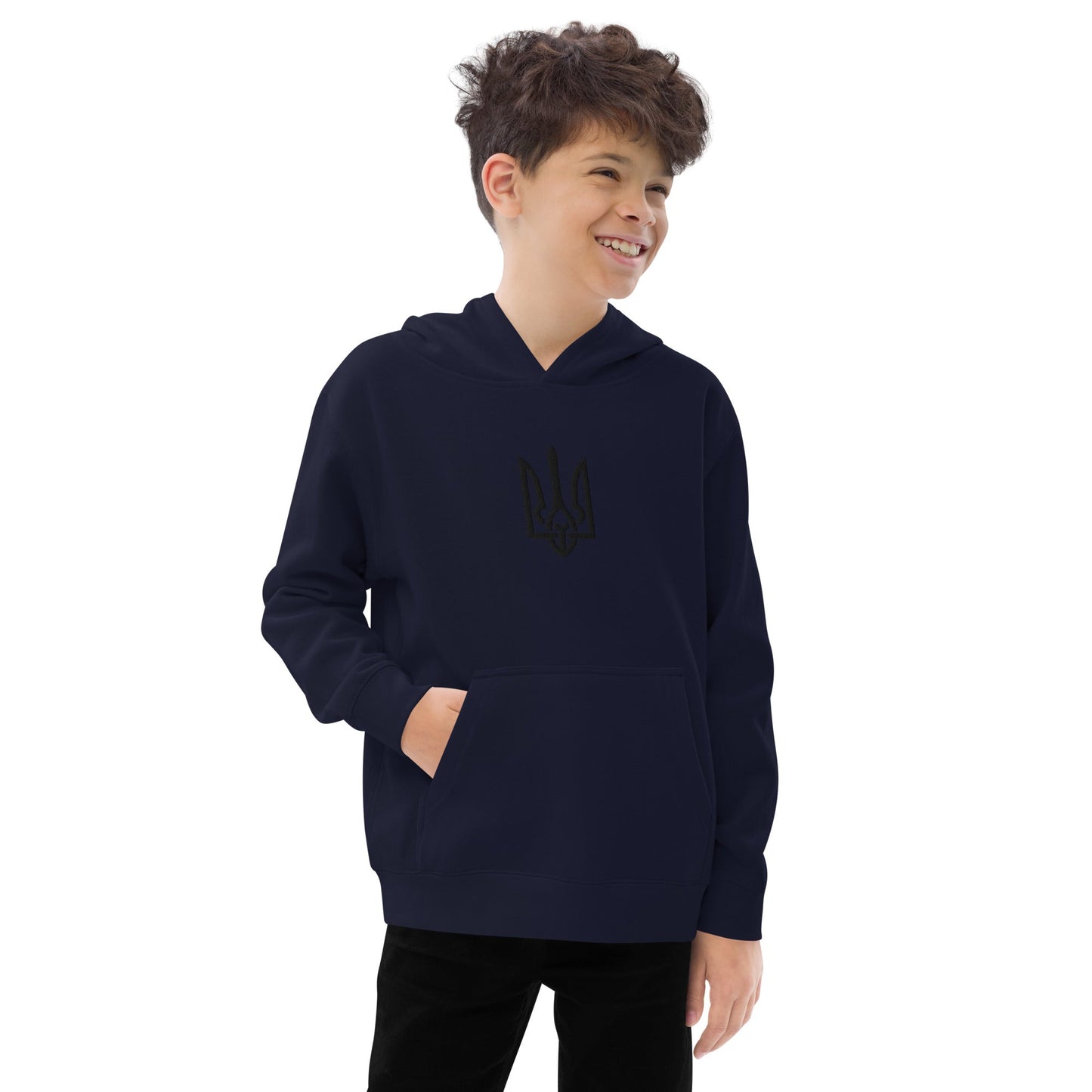 Kids fleece hoodie with Ukrainian Tryzub