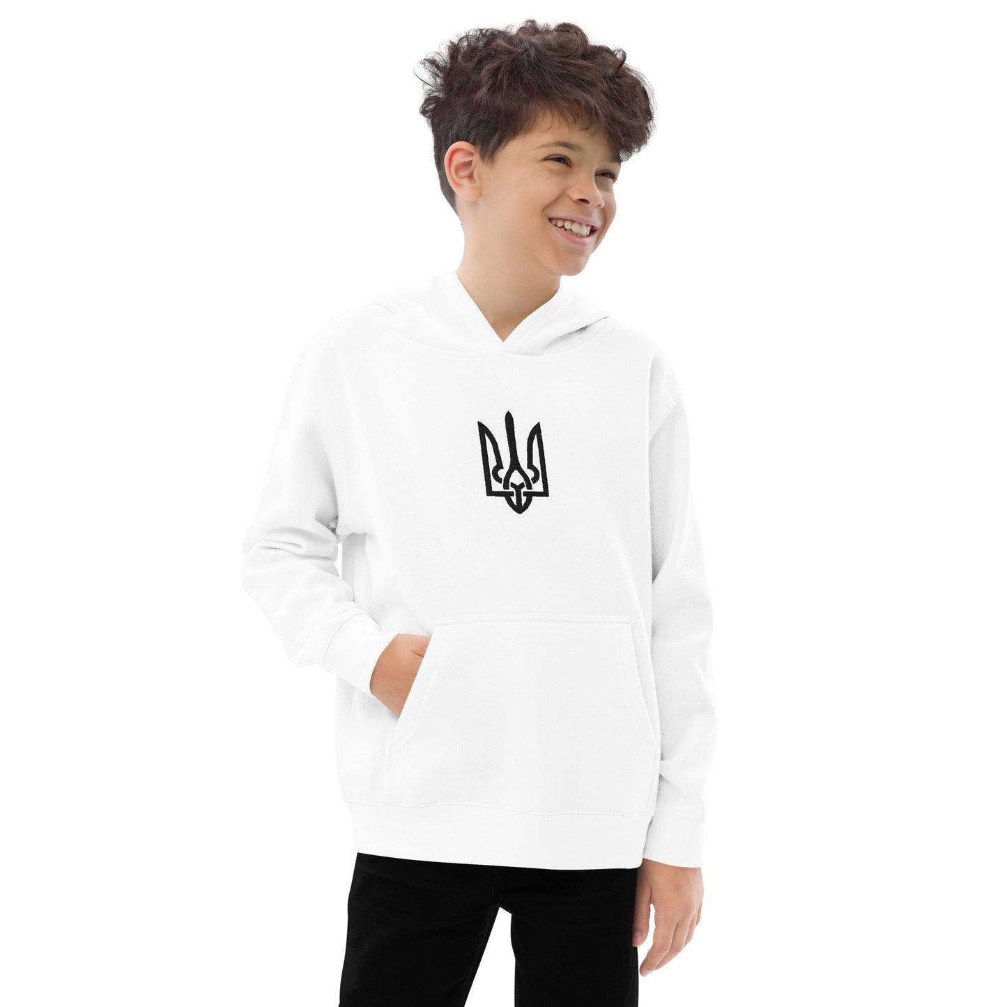 Kids fleece hoodie with Ukrainian Tryzub