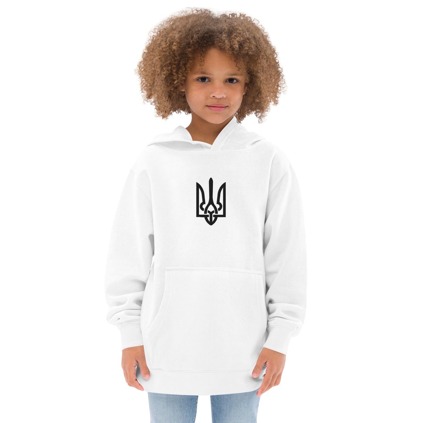 Kids fleece hoodie with Ukrainian Tryzub