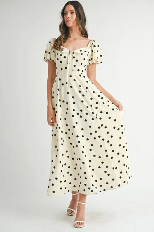 MABLE Polka Dot Puff Sleeve Midi Dress