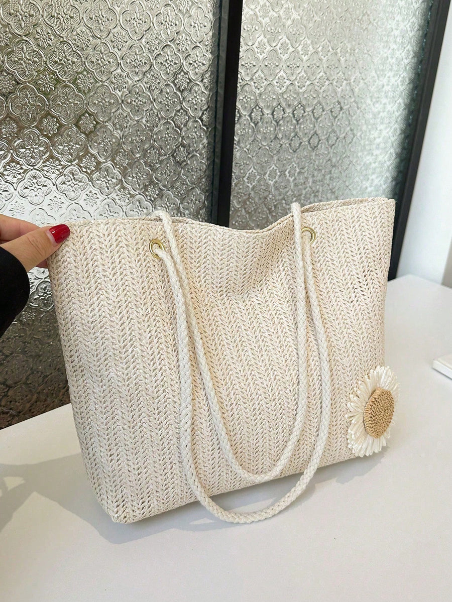 Women’s Large Capacity Shoulder Bag – New Style Korean Woven Tote Handbag