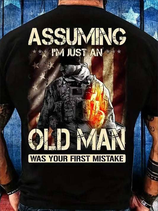Men's 3D Old Man Graphic Tee - Slim Fit