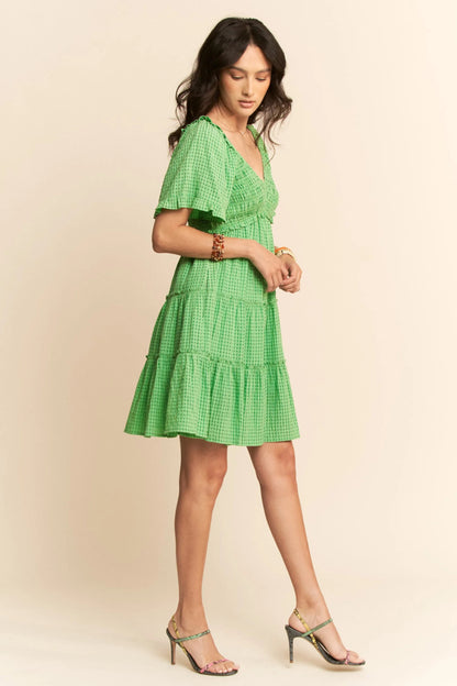 Davi & Dani Jacquard Checker Smocking Tiered Dress