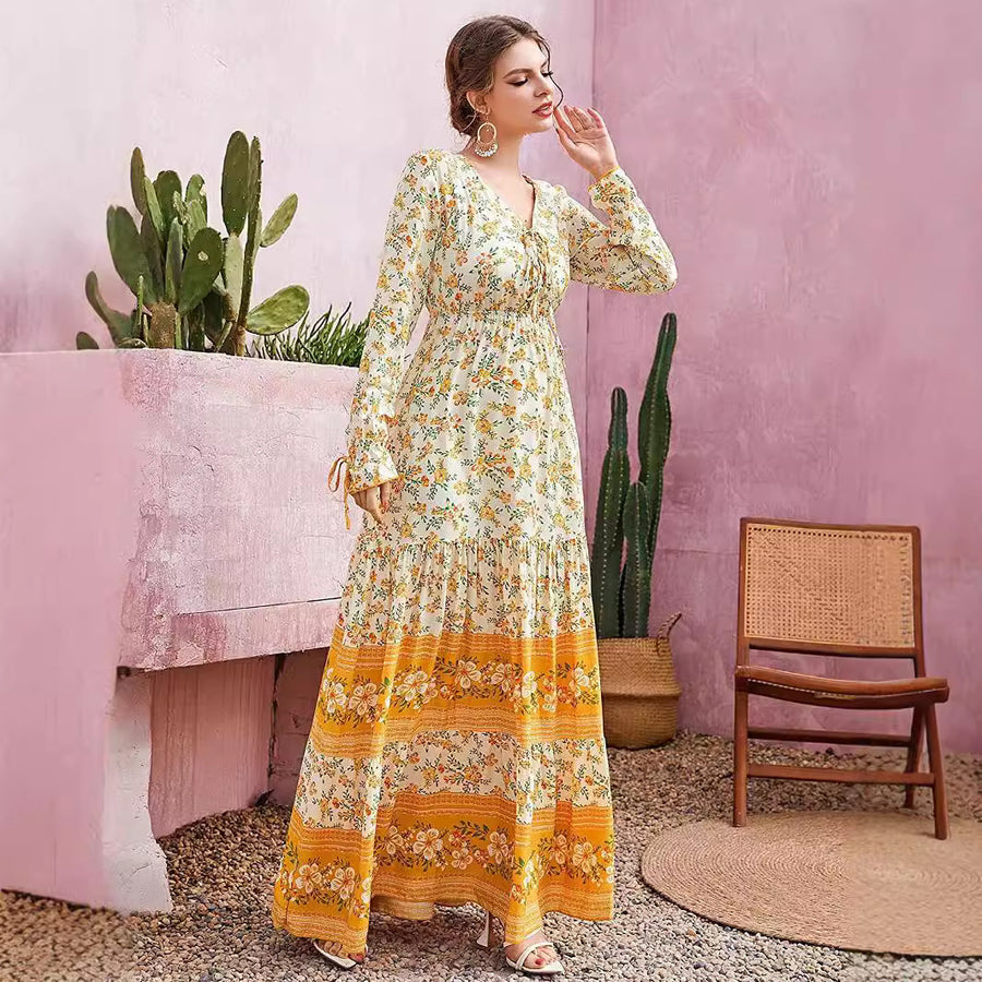 New Women's Long Sleeve Bohemian Dress Indian Ethnic Style