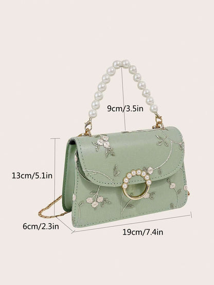 Fashionable Small Square Bag – Pearl Handle Shoulder & Crossbody