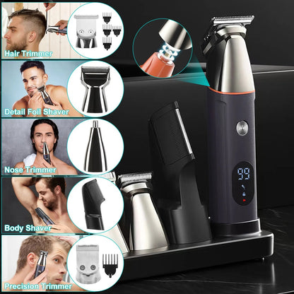 All-In-One Men’s Beard Trimmer – 5-in-1 Waterproof Cordless Grooming Kit with Hair Clipper & Nose Trimmer