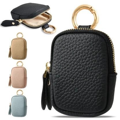 Women’s Leather Coin Purse – Mini Zipper Change Pouch Keychain Wallet