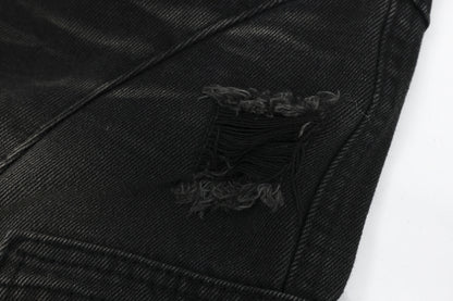 Washed Hole Denim Overalls Men