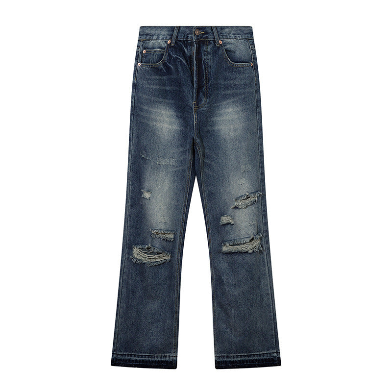 Washing Hole Denim Straight-leg Pants Men